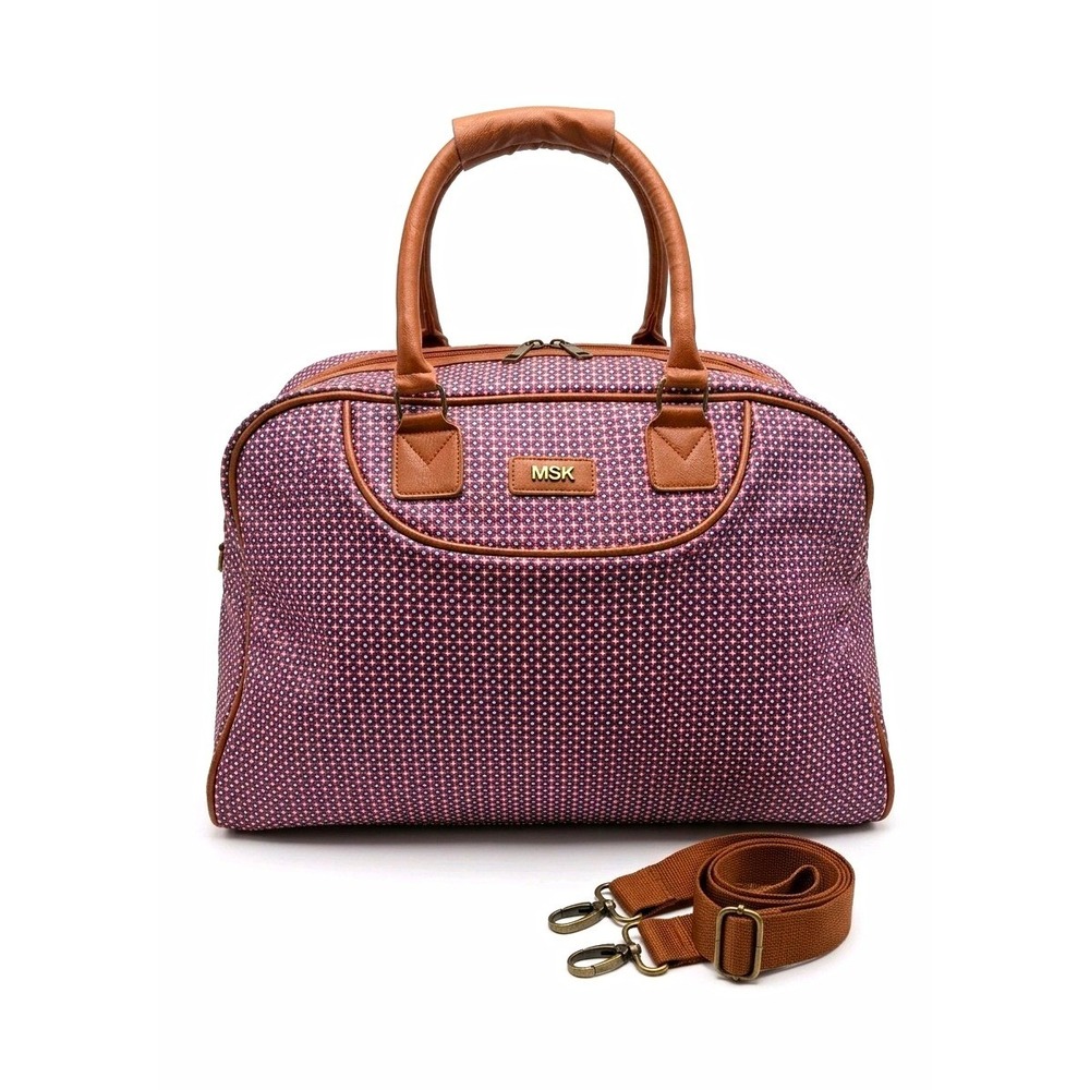 MSK 15" Geometric Faux Leather Overnight Bag Adjustable Strap Pink Brown